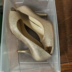 Nine West gold glitter peep toe